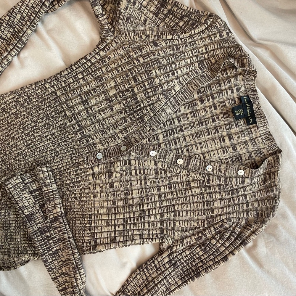 House of Harlow 1960 Metallic Ribbed Knit Henley Top Women’s Medium NWOT